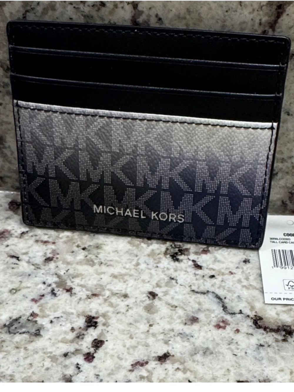 Michael Kors Black and Gray Monogram Card Case nwt unisex